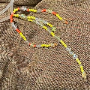 Embellished Clear Hair Elastic w Hand Beaded Streamers Bright Yellow & Orange
